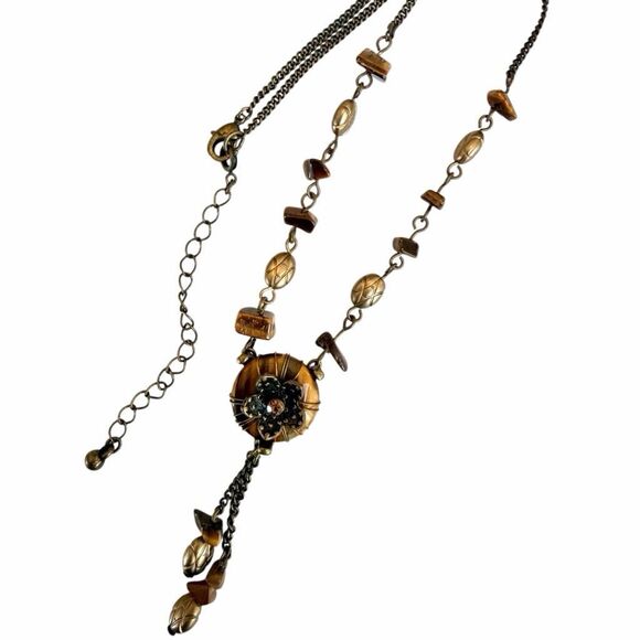 Avon Tiger’s Eye Y-Necklace Wire Wrapped Floral Drop - Picture 8 of 9